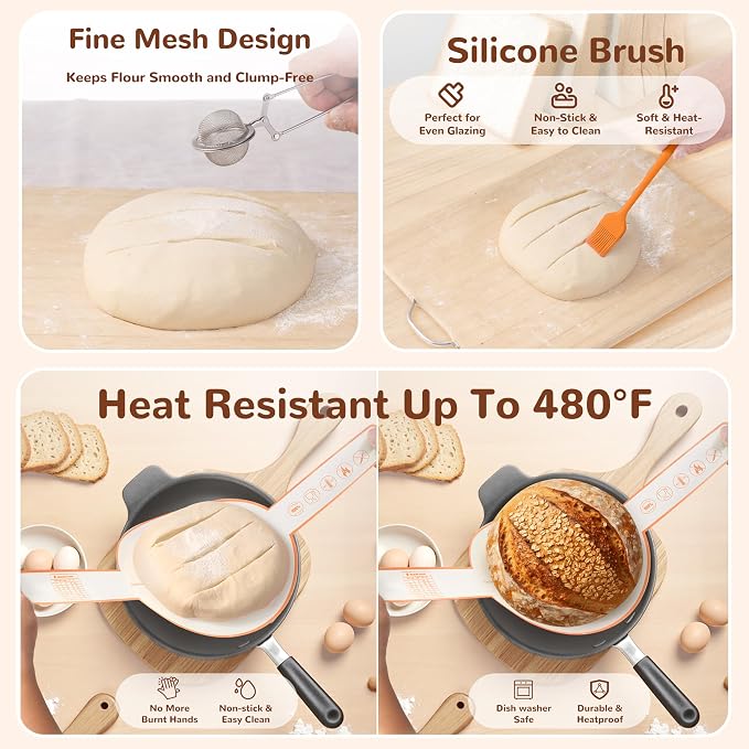 Sourdough Starter Kit, 9" Round and 10" Oval Banneton Bread Baking Supplies, Bread Making Tools Kit, Sourdough Proofing Basket, Sourdough Kit Gifts for Bakers Women Wife Mom