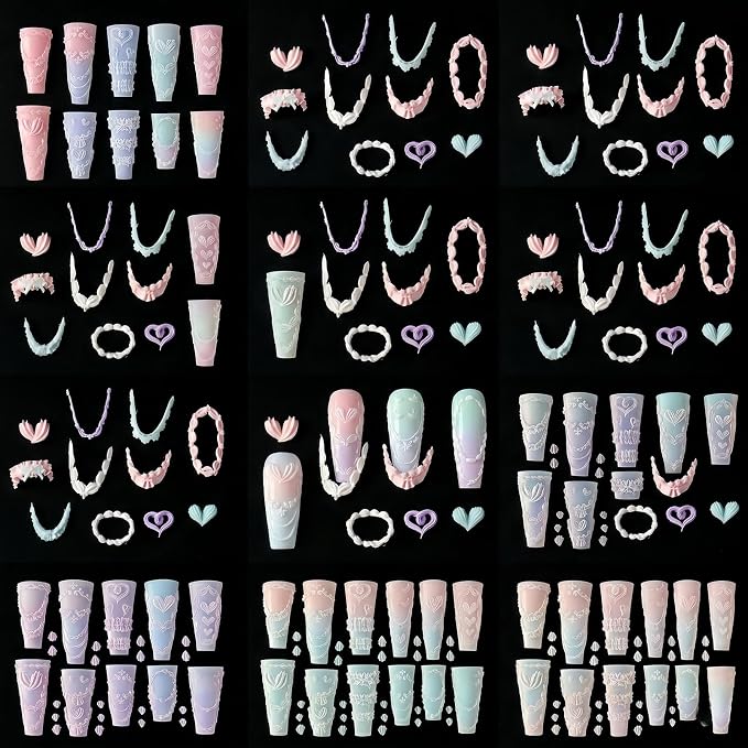 Heart & Lace Nail Art Silicone Mold, 3D Love Chain Nail Charms Mold, Romantic Heart Lace Nail Decoration Mold, Flexible Reusable Silicone Mold for Acrylic Gel Resin Nail Art