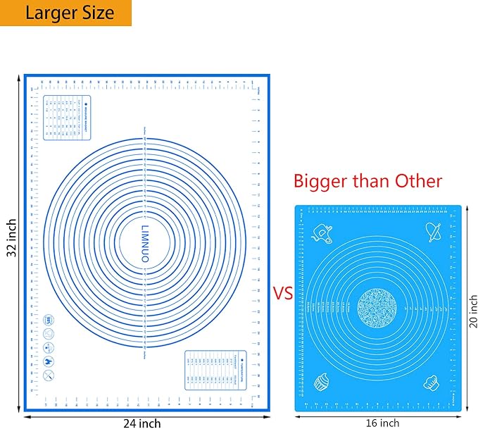Silicone Baking Mat，Non Stick Rolling Dough with Measurements for Pie Pizza Cookies Fondant Making，Extra Thick Non Slip Silicone Pastry Mat (Blue, XXL-24"×32")