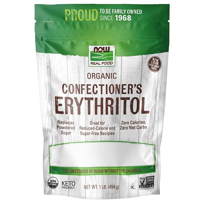 NOW Foods, Organic Confectioner's Erythritol Powder, Replacement for Powdered Sugar, Zero Calories, 1-Pound (Packaging May Vary)