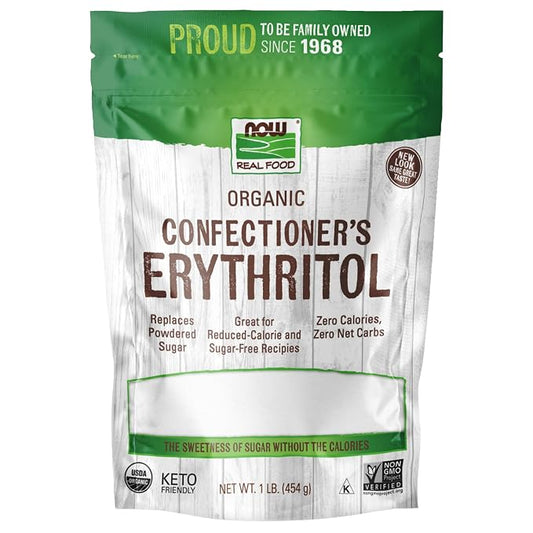 NOW Foods, Organic Confectioner's Erythritol Powder, Replacement for Powdered Sugar, Zero Calories, 1-Pound (Packaging May Vary)