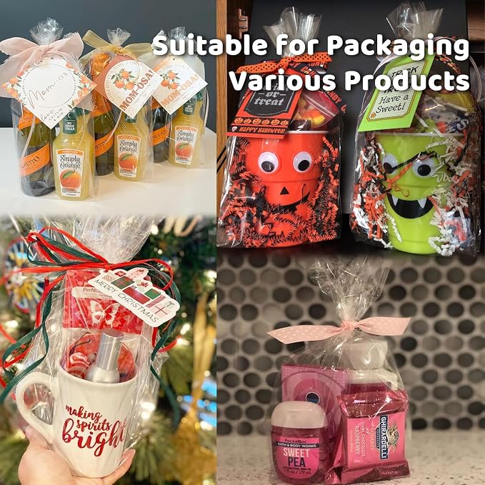 WIKDAY Cellophane Bags 100 PCS 10x14 Inches Clear Gift Gags with Ties Plastic Treat Party Favor Candy Bags for Gift Giving, Packaging Snack, Products