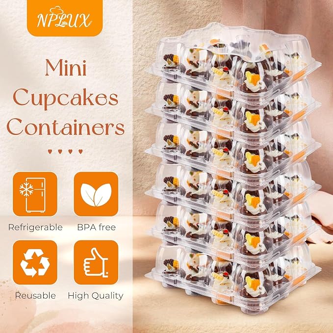 NPLUX 12 Count Mini Cupcake Containers 20 Pack Cupcake Holder with Detachable Tall Dome Lids Mini Plastic Stackable Cupcake Boxes for 240 Cupcakes, BPA Free