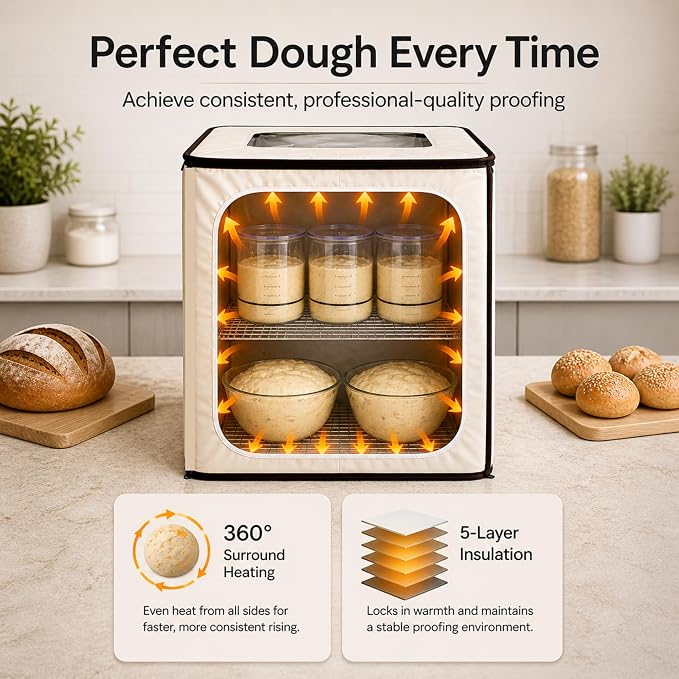 CasaChic 2-Story Bread Proofing Box – Large Capacity Dough Proofer for Sourdough, 70-158°F Temperature Control with 48H Timer - Foldable Bread Warmer with 2 Racks and Humidity Control