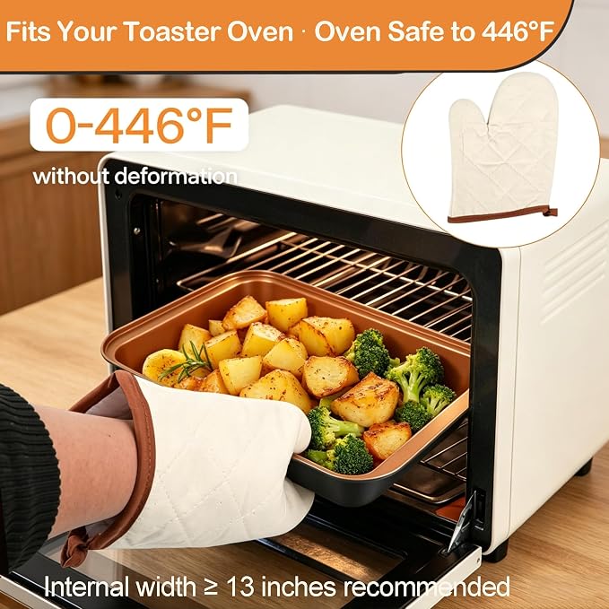 Baking Pans Set 6-Pieces, Non Stick Bakeware Sets Stackable, with Rectangular Baking Pan, Muffin Pan, Round/Square Cake Pan, Loaf Pan, Cooling Rack, Oven Mitt for Home Baker, Gold