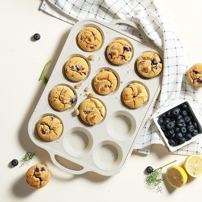 2 Packs 12 Cups Silicone Muffin Pan with Metal Reinforced Frame Regular Size Cupcake Pan Tray Egg Bites Oven Safe Silicone Molds Cookie Muffin Pan Tin Best Baking Sheets Non Toxic Clearance