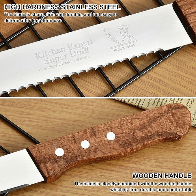 ATB Multiple Serrated Bread Knife, Bread Slicer For Homemade Bread, 9.6 Inch Stainless Steel Sharp Blade Edge Cake knife, Bread Cutter for Slicing Crusty Sourdough Bread