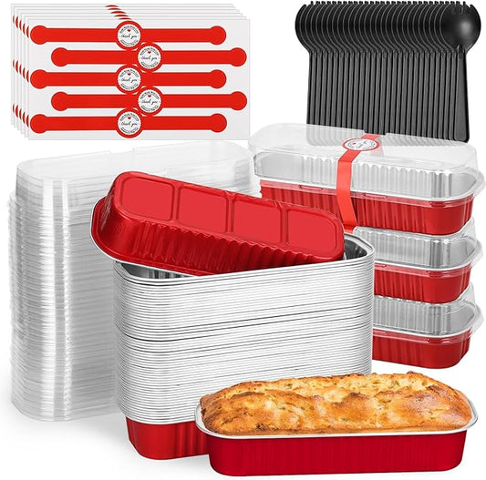 selizo 60 Pack 6.8oz Mini Loaf Baking Cake Pans with Lids, Rectangle Disposable Aluminum Foil Loaf Baking Pans, Small Baking Cake Tins Cup Cake Containers for Individual Cakes