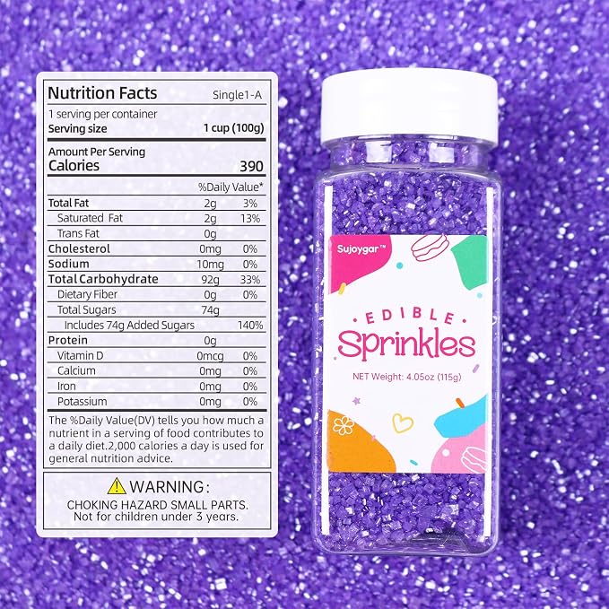 Purple Sprinkles for Cake Decorating, 4.02oz Purple Sanding Sugar Sprinkles, Edible Glitter Sprinkles for Cupcake Toppers Baking Drinks Cookie Ice Cream Dount Chocolate
