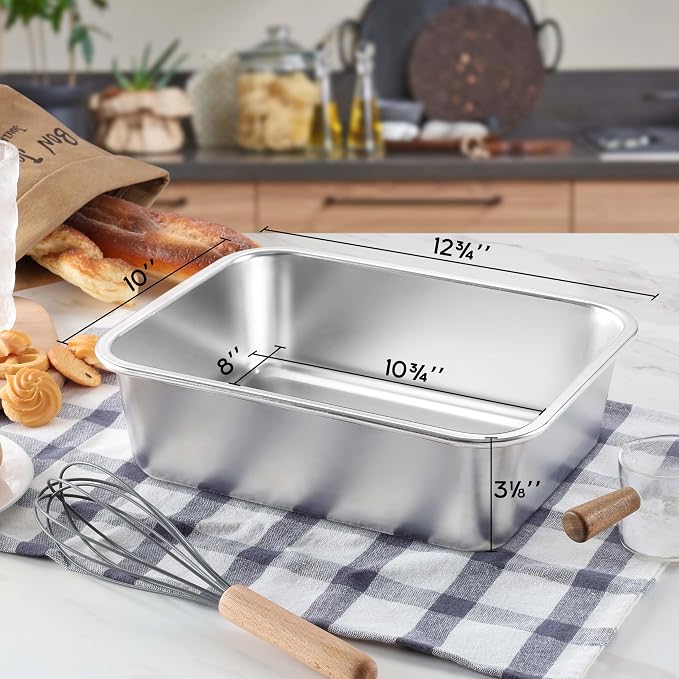 Onader Lasagna Pan 12¾ x 10 Inch, Deep Stainless Steel Cake Pan, Rectangular Baking Dish