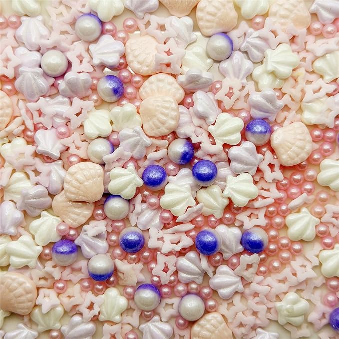 CandiJumpin Under The Sea Sprinkles, Edible Seashells for Cake Decorating Ocean Themed Cake Decorations Pink Seashells and Pearls Sugar Decorations Baby Shower Party Birthday Wedding Christmas Supplies 3 OZ