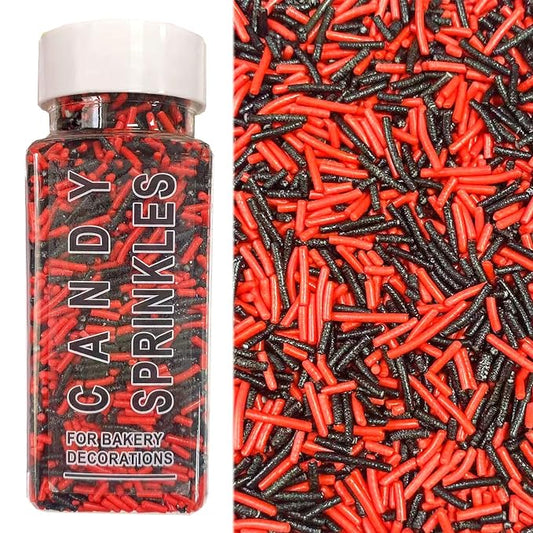 Sentovac Red Black Jimmies Sprinkles Edible for Cake Decorating Red Black Sprinkles Sugar Candy Cookie Cupcake Topper Ice Cream Baking Decorations Halloween Christmas Supplies 3.53oz
