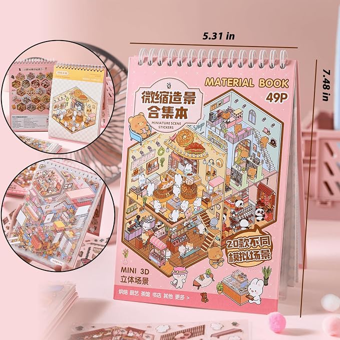 20 in 1 DIY Sticker Book for Adults,Book Stickers 3D Sticker Therapy 3D Scenes,Scene Stickers Include Bakeries, Coffee Shops, Burger Joints, Restaurants