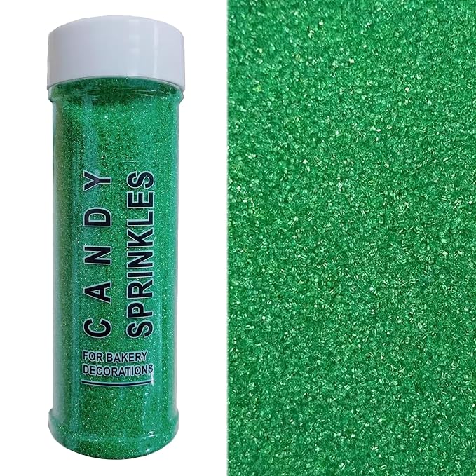 PhilaeEC Green Sanding Sugar Edible Sparkling Crystals for Baking Cake Decoration Cookie Ice Cream Cupcake Toppers Wedding Party Valentines Halloween Christmas Supplies 5oz
