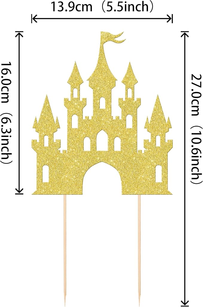 1 PCS Castle Cake Topper Glitter Princess Cake Topper Castle Theme Birthday Party Decorations Queen Castle Cake Pick for Princess Prince Birthday Baby Shower Party Cake Decorations Supplies Gold