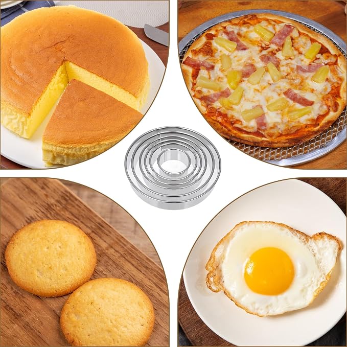 Cookie Shaper 6 Inch Cake Cutter Round 6 PCS Circle Cookie-Cutter Set Stainless Steel Biscuit Cutters for Baking Round Cookie Cutters for Cookies and Donuts (2, 3, 3.5, 4, 5, 6Inch)