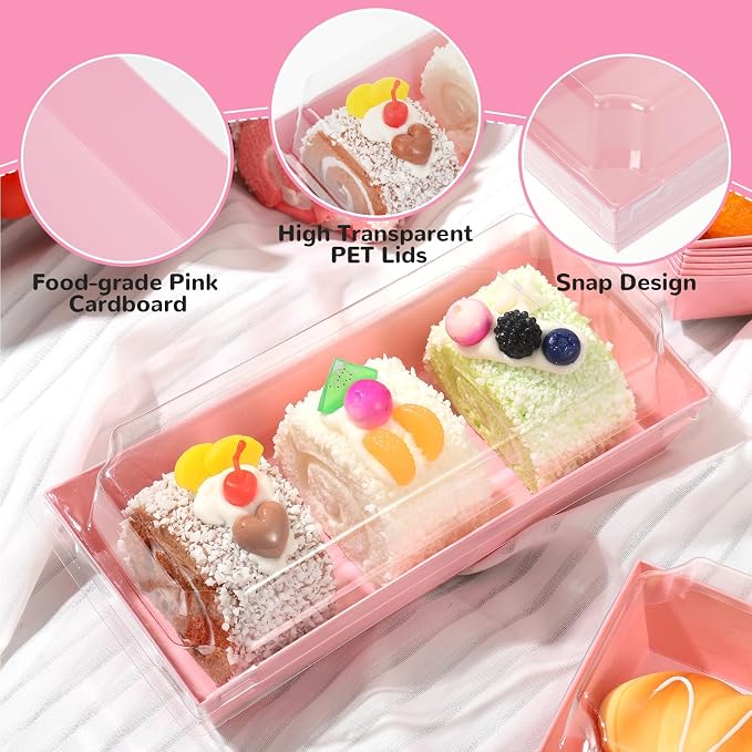 YEXEXINM 100 Pack Paper Charcuterie Boxes with Clear Lids, Disposable Kraft Sandwich Boxes Food Containers To Go Mini Treat Box for Bakery, Desserts, Sushi, Fruits, Cookies, Valentine Boxes (Pink)