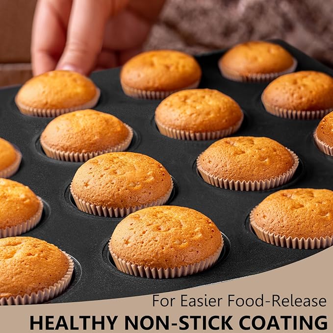 2 Pack Mini Muffin Pan includes 1000 Natural Cupcake Liners, Mini Cupcake Pans Muffin Tin Nonstick 24 Cup, Carbon Steel Baking Pans Tray Baking Supplies