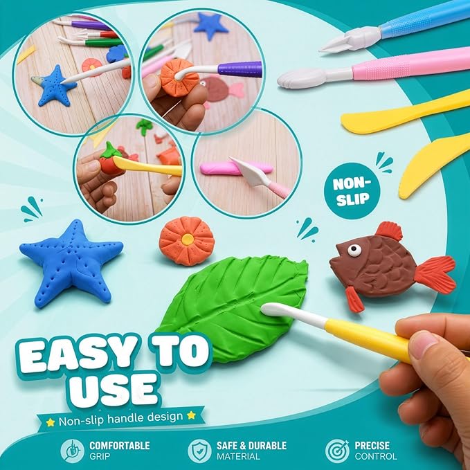 DUGATO Clay Sculpting Tools, 17 pc Double-Sided Modeling Set | Plastic Pottery Tools for Polymer Clay, Fondant, Cake Decorating & DIY Crafts, Dual-Ended Shaping Tips