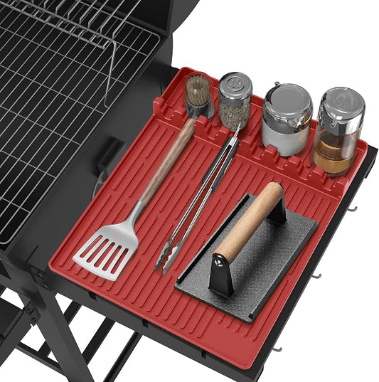 Silicone Griddle Tools Mat for Blackstone - Large Silicone Spatula Mat with Drip Pad - Griddle Mats BBQ Grill Accessories - Blackstone Griddles Accessories, Gifts for Men(red)