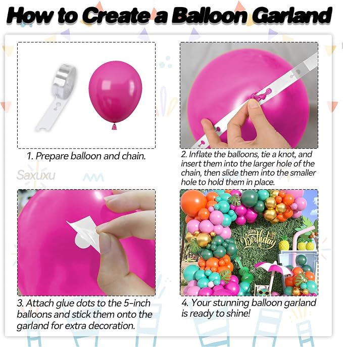 Tropical Balloons Arch Kit, Hawaiian Balloon Garland Arch Kit, Hot Pink Green Orange Balloon For Tropical Flamingo Hawaiian Summer Beach Theme Birthday Baby Shower Party Bachelorette Wedding Decor
