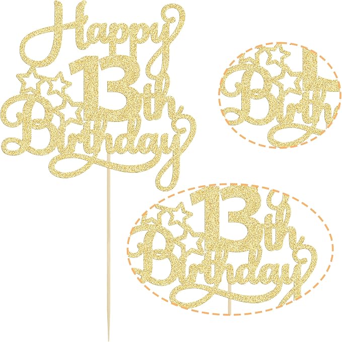 1 Pack Happy 13th Birthday Cake Topper Gold Glitter 13 Official Teenager Cheers to 13 Years Old Birthday Cake Pick for Celebrating 13th Birthday Anniversary Party Cake Decorations Supplies
