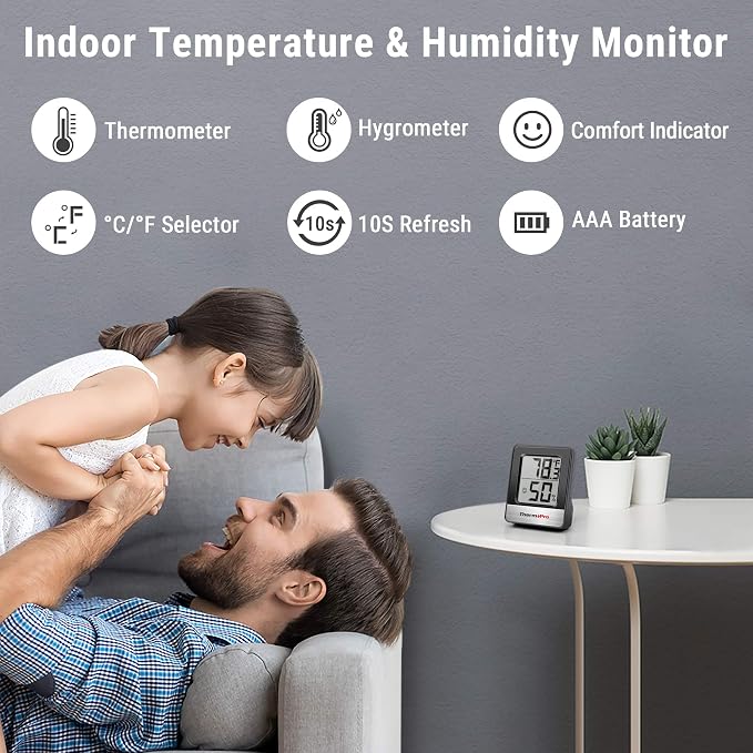 TempPro TP49 Digital Hygrometer Indoor Thermometer Humidity Meter Room Thermometer with Temperature and Humidity Monitor Mini Hygrometer Outdoor Thermometer (Previously ThermoPro)