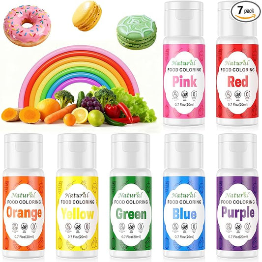 Natural Food Coloring for Cake Decorating 7x20ml, Cherrysea Vibrant Large Capacity Rainbow Liquid Colors FD&C & Artificial Dye Free Formula for Baking Cookie Buttercream, Frosting & Slime