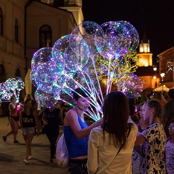 Libima 50 Pcs Light up LED Balloons Bulk 20 Inches Clear Flashing Glow in The Dark Balloon with Handles and String Lights for Easter Holiday Wedding Birthday Party Yard Outdoor Decoration (Blue)