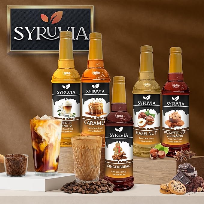 Syruvia Coffee Syrup, Hazelnut Flavored Syrup for Drinks, Lattes, and Desserts – 25.4 fl oz - with Pump