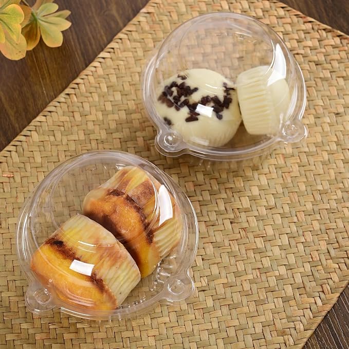 clear Plastic muffin container, dessert cups.(plus thick type)100pc | Thickened Plastic Muffin Containers,Independent Cupcake Containers,Can Also Hold Sandwich, Burgers,(4.3×3.5 in,100 pc(plus))