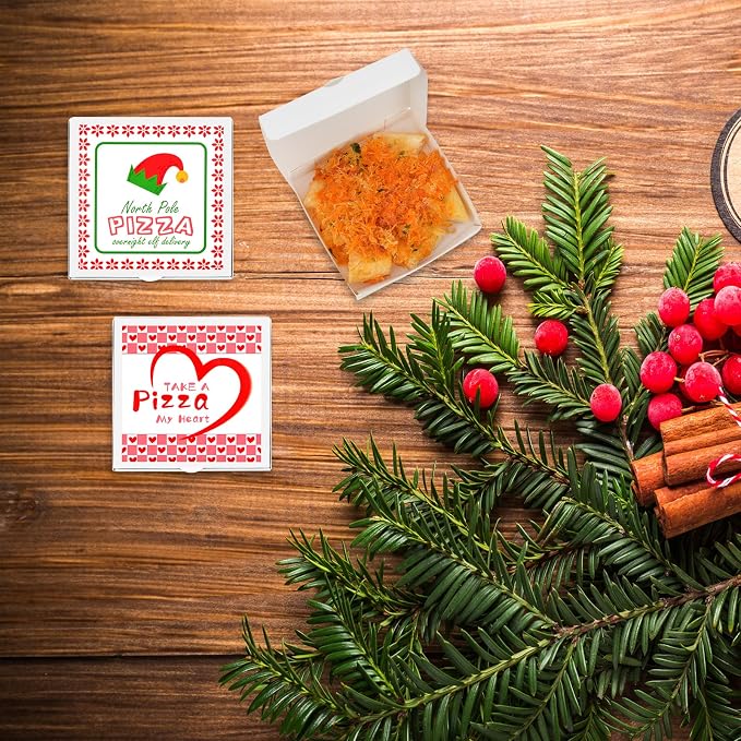 50 Pcs Mini Pizza Box Valentine Square Cardboard Mini Pizza Box with Valentine Sticker for Celebrations Party Favors Christmas Birthdays Valentines Day Weddings（3.54 x 3.54 x 0.78 inches)）