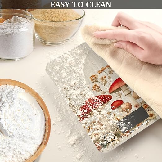 Food Scale Kitchen Scale for Baking Cooking Digital Food Weighing Measuring Scale Small Waterproof Electric Food Scale Watercolor Forest Mushroom Beige