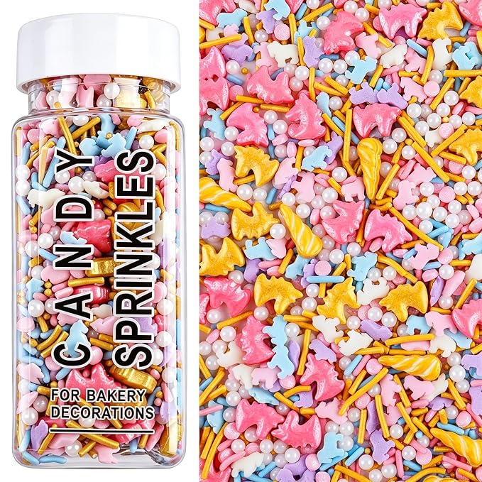 Unicorn Sprinkles for Cake Decorating – Edible Gold Unicorn Horn, Pastel Confetti & Jimmies Sprinkles Mix for Cupcakes, Ice Cream & Birthday Dessert Toppers