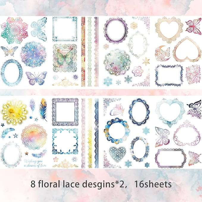 130 Pcs Pastel Fade-Resistant Lace Scrapbook Stickers - Vintage Colorful Butterfly Feather Embellishments, Waterproof Reusable DIY Decor for Journal Wedding Photo Album Craft Gift Seasonal Projects
