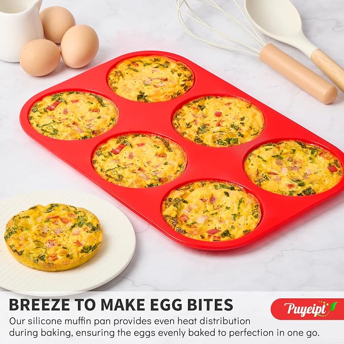 Puyeipt 4 Inch Silicone Egg Molds for Breakfast Sandwiches, 2 Pack Jumbo Size Muffin Top Pans, Non-Stick Round Baking Molds for Egg Bites, Hamburger Buns, English Muffins, Whoopie Pies