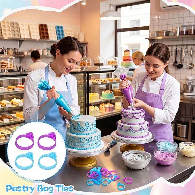 Patelai 120 Pieces Icing Bag Ties Silicone Decoration Piping Bag Ties for Cupcakes Cookies and Pastry (Blue,Purple)