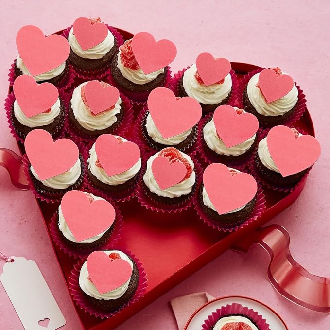 60 PCS Edible Heart Cupcake Toppers Wafer Paper Sweet Love Heart Cake Decorations Edible Valentine's Day Cupcake Picks for Wedding Engagement Bridal Shower Birthday Valentine's Day Party Supplies Pink