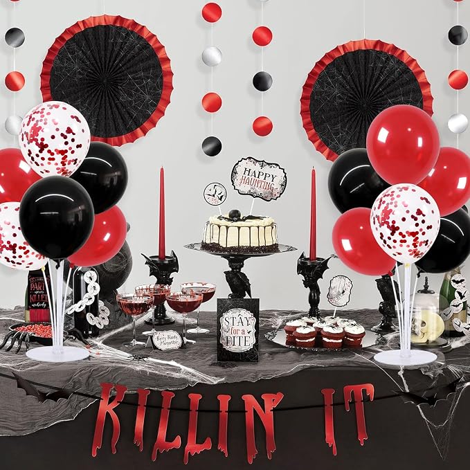 TONIFUL 4 Set Red and Black Balloon Centerpieces for Table,Balloon Stand Kit for Black Red Party Decor 2026 Graduation Wedding Chinese New Year Eve Birthday Party Decorations,Retirement