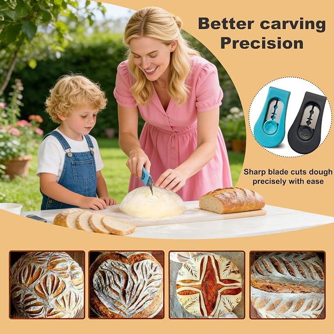 2pcs Magnetic Bread & Sourdough Lame Tool Set, Scoring Tool for Sourdough Bread, 10pcs Stainless Steel Blades, 2-in-1 Magnet Box Cutter, Multi-Use for Baking Office Picnics Kitchen Home (Blue&Black)