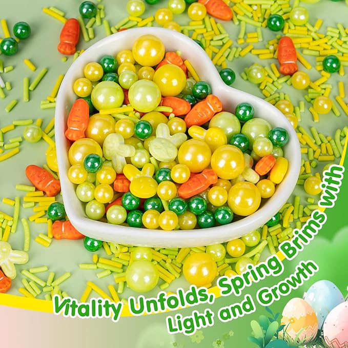 Edible Yellow Green Sprinkles for Cake Decorating,130g,Rabbit Sprinkle,Orange Carrot Pearls and Jimmies,Bunny Candy Baking Decorations,Cupcake Toppers,Cookie Donuts Ice Cream Dessert,Birthday Children's Anime Farm Garden Summer Party Supplies