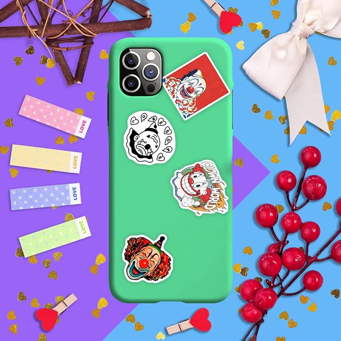 100Pcs Clown Stickers for Water Bottle and Laptop - Clown Party Supplies & Decorations, Waterproof Vinyl Decals, Circus and Fun Stickers, Gifts for Women & Men