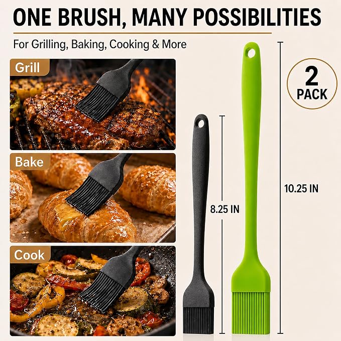 Silicone Basting Pastry Brush for Baking Cooking Bbq Grill Spread Oil Butter Sauce 2 Pack