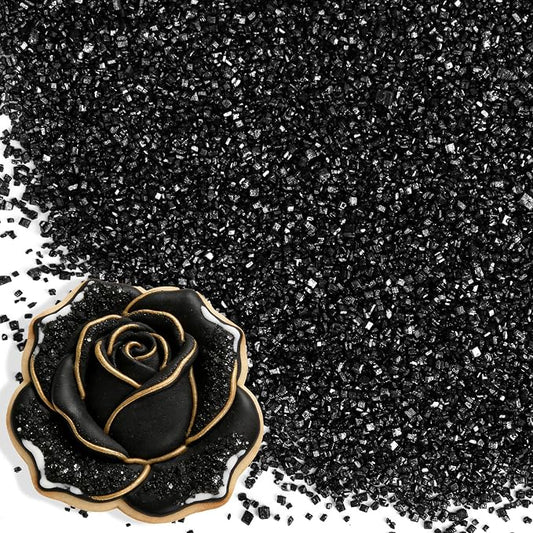 Edible Black Sprinkles for Cake Decorating,150g,Edible Sanding Sugar Crystals,Sprinkle Mix for Cookies,Donut,Ice Cream,Fondant Cake,Caramel Apples,Cupcakes,Desserts,Wedding Birthday Party Supplies