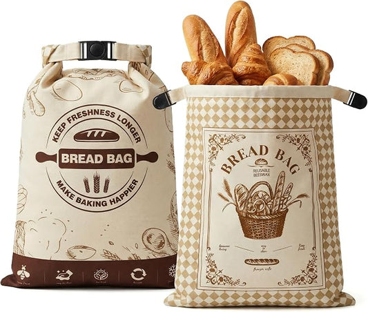 2 Pack Beeswax Bread Bags for Sourdough Homemade Bread, 16x12 Inch Cotton Storage Bags with Removable Liner for Sourdough Fresh and Extend