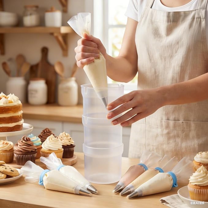 1-Pack Pastry Bag Holder Cake Decorating Supplies with Piping Tip Organizer & Piping Bag Clips, Perfect for Dessert Icing & Pastry Baking