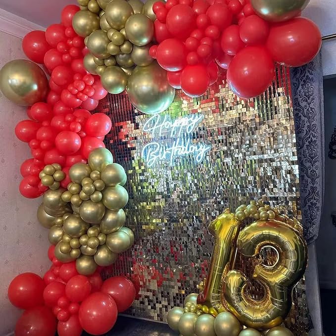 Red and Gold Balloon Arch Kit, Metallic Gold and Red Balloon Garland Kit, 100 Pcs Balloons Different Sizes for Valentines Wedding Bridal Shower Anniversary Bachelorette Party Decorations