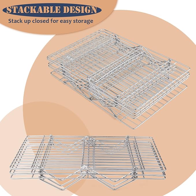 E-far 5-Tier Cooling Rack, 15”x10.1" Stainless Steel Stackable Wire Cooling Rack for Baking Cooking, Folding Leg & Non-toxic, Oven Safe & Dishwasher Safe
