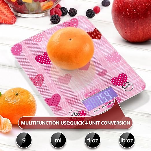 Food Scale Kitchen Scale for Baking Cooking Digital Food Weighing Measuring Scale Small Waterproof Electric Food Scale Pink Plaid Dotty Hearts