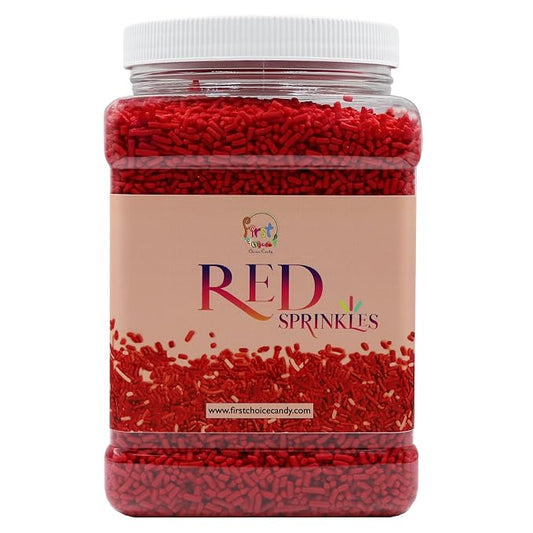 Decorating Sprinkles By FirstChoiceCandy- 2 LB - Colorful Jimmies Great For Topping for Bakery, Ice Cream, and Confectionary - Kosher Sprinkles In a Resealable Container (Red)